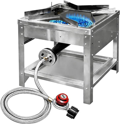 Stainless Steel Single Propane Burner – Outdoor Gas Cooker with 20 PSI Regulator, 200,000 BTU High-Power Portable Propane Stove for Outdoor Cooking, Turkey Frying, Seafood Boiling & More