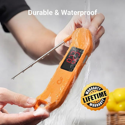 Professional Digital Meat Thermometer, 1 Sec Instant Read, ±0.5℉ Accuracy NIST&NSF Certified Food Thermometer, Auto-Rotate Bright LED Screen, Waterproof Cooking Thermometer for Grill BBQ, Orange