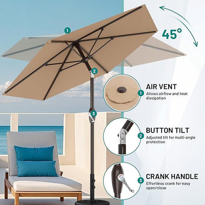 AreShark 7.5FT Patio Umbrella Table Market Umbrella w/Tilt and Crank, Heavy-Duty Outdoor Umbrellas for Pool, Deck, Garden and Backyard, Beige