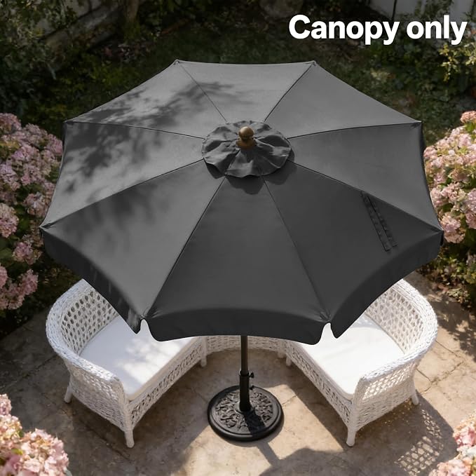 MASTERCANOPY Valance Patio Umbrella 10 ft Replacement Canopy for 8 Ribs-Charcoal Grey Canopy Only