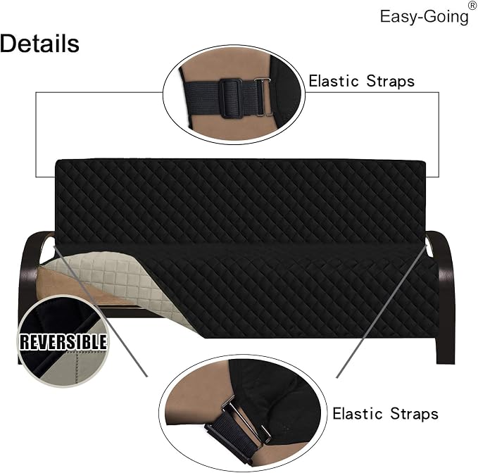 Easy-Going Reversible Couch Cover, Large Futon Sofa, Black/Beige | Machine Washable Slipcover For Dogs, Water Resistant Furniture Mat For Living Room, Non-Slip Sofa Cover, Pet Friendly