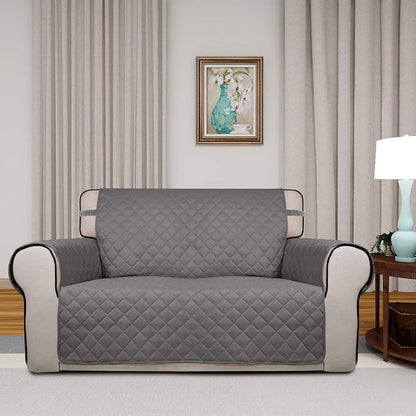 PureFit Reversible Quilted Couch Covers for Dogs Loveseat Sofa Cover 46.5” | Gray/Light Gray, Water Resistant Couch Protector, Washable Pet Couch Cover with Non Slip and Elastic Straps For Kids