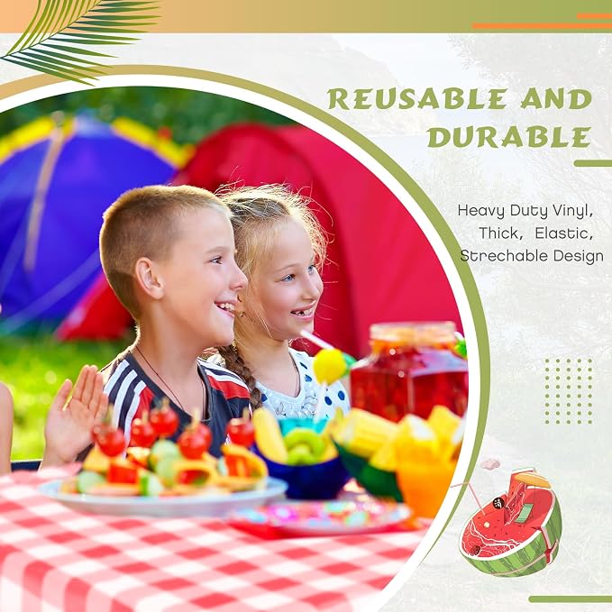 Moukeren 3 Pieces Picnic Table Cover for Kids with Bench Covers Fitted Tablecloth for Outdoors Vinyl Waterproof Cloth for Camping Home Goods Indoor Outdoor Patio BBQ(Red, White)
