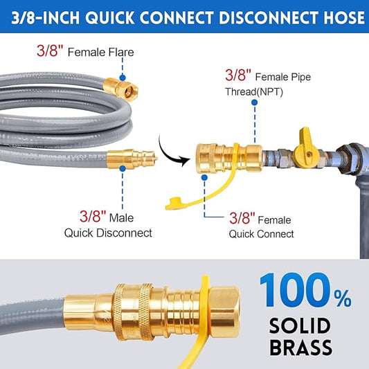 GasSaf 6FT 3/8" ID Natural Gas Hose, Natural Gas Grill Hose Conversion Kit Suitable for Weber Grills, Blackstone Griddles, Generator, Patio Heater (with Sealing Tape)