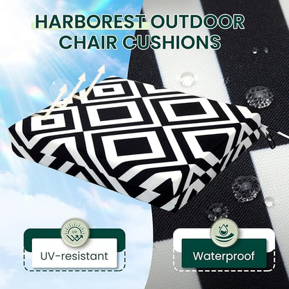 HARBOREST Outdoor Chair Cushions Set of 4, Water Resistant Patio Chair Cushions with Ties, Square Corner Outdoor Seat Cushions for Patio Furniture, 18.5"x16"x3", Black/White Diamond
