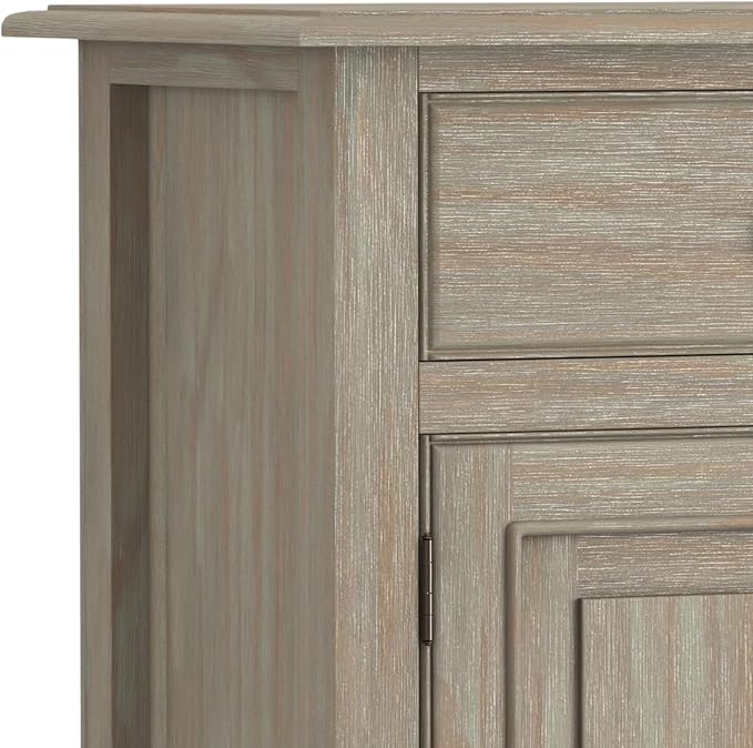 SIMPLIHOME Connaught 40" Wide Solid Wood Cabinet in Distressed Grey | Traditional slim entryway and living room organizer for hats, gloves, shoes and keys with space-saving storage design.