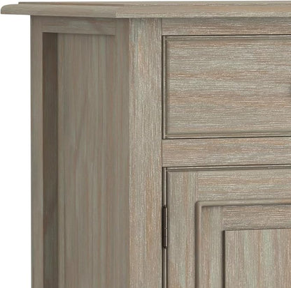 SIMPLIHOME Connaught 40" Wide Solid Wood Cabinet in Distressed Grey | Traditional slim entryway and living room organizer for hats, gloves, shoes and keys with space-saving storage design.
