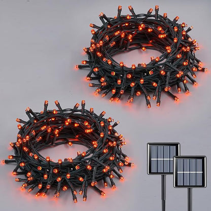 YEGUO 2 Pack Orange Solar Halloween Lights, Each 33ft 100 LED Solar String Lights Outdoor Waterproof, 8 Modes Solar Christmas Lights Outdoor for Garden Yard Xmas Decor