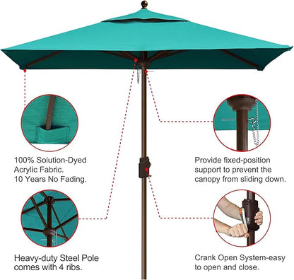 EliteShade USA 10-Year-Non-Fading 6x6Ft Square Market Patio Umbrella, UPF 50+ UV Protection Performance Sun Umbrella, Heavy Duty Commercial Grade Outdoor Table Umbrella with Crank, Windproof Vented Top for Garden, Pool, Deck and Outdoor Playsets, Teal