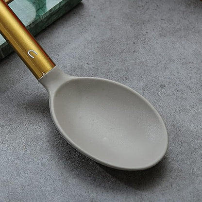 Berglander Non-stick Silicone Solid Serving Spoon, Titanium Gold Plating handle, Basting Spoon, Dishwasher Safe, Easy to Clean