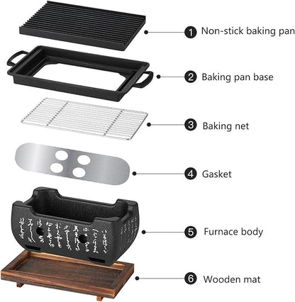 Tabletop Charcoal Barbecue Stove Charcoal BBQ Grill with Removable Nonstick Enamel Baking Pan Excellent Vent System for Indoor and Outdoor Picnic Camping Patio Backyard Cooking(E)