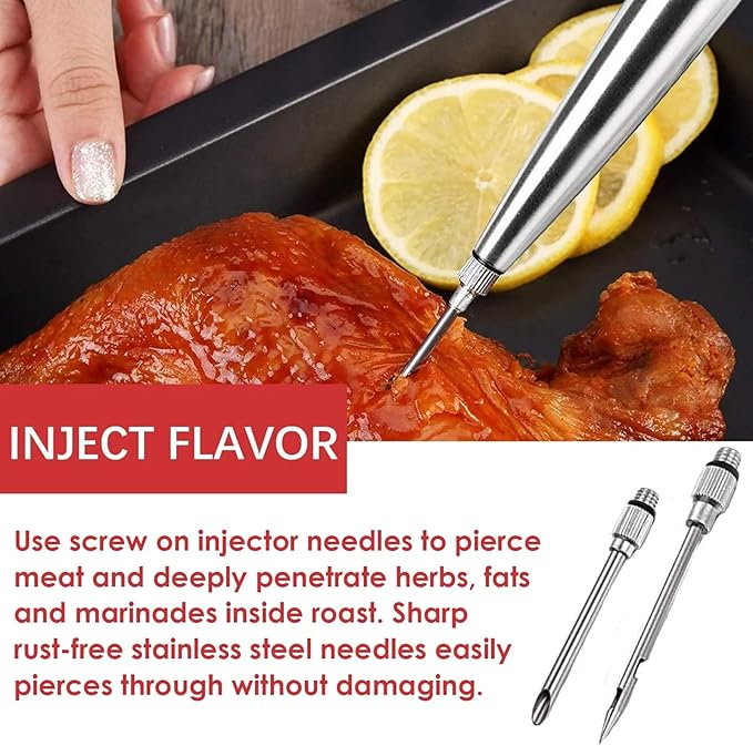 KAYCROWN Thanksgiving Roasting Kit - Stainless Steel Turkey Baster and Turkey & Roast Lifters, Silicone Turkey Baster with 2 Marinade Needles & Stainless Steel Turkey Forks Set