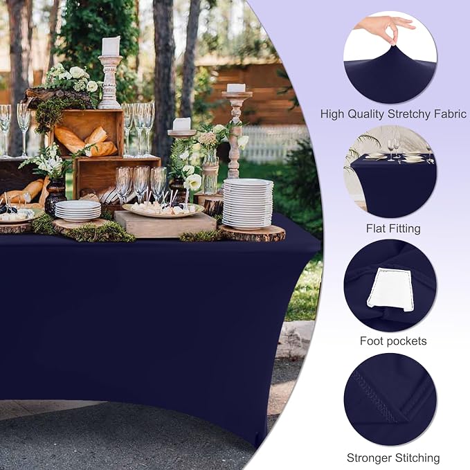 ABCCANOPY 6FT Spandex Table Cover, Stretch Fitted Tablecloth, Navy Blue | Rectangular Tight, Fitted, Washable and Wrinkle Resistant Table Protector for Wedding, Banquet,Birthday, Party, Event