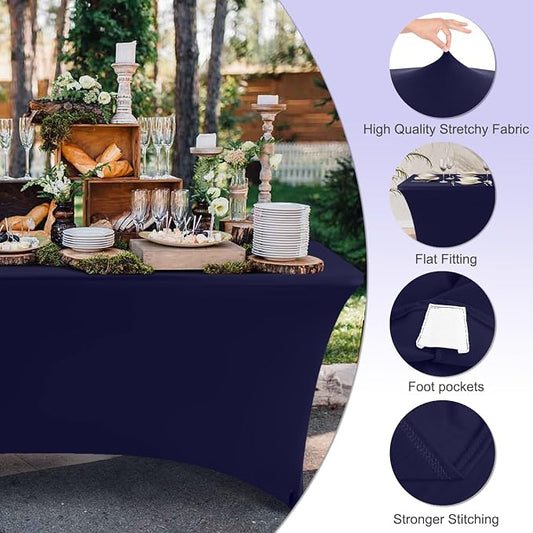 ABCCANOPY 6FT Spandex Table Cover, Stretch Fitted Tablecloth, Navy Blue | Rectangular Tight, Fitted, Washable and Wrinkle Resistant Table Protector for Wedding, Banquet,Birthday, Party, Event