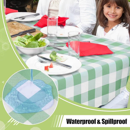Smiry Picnic Table Cloth, Vinyl Tablecloths with Flannel Backing, 52"x70" | Waterproof Rectangle Table Cloth, Wipeable Buffalo Plaid Table Cover for Indoor and Outdoor (Sage Green & White)