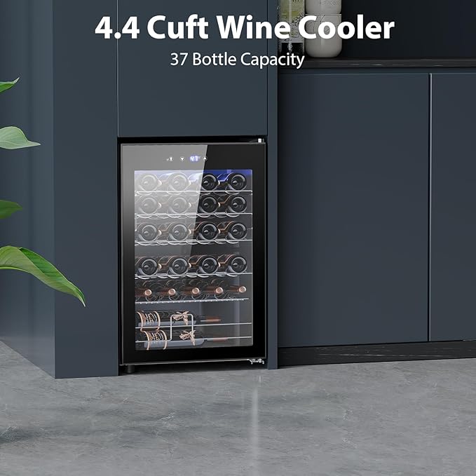Electactic Wine Cooler Refrigerator 4.4Cu.ft, 37 Bottle Freestanding Cabinet Wine Cellars, Wine Fridge with Glass Door for Home Use, Protecting Your Reds and Whites
