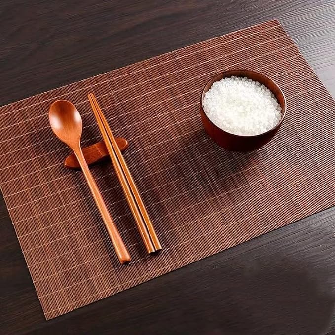 1PCS Dining Table Kitchen Placemat, Heat-Resistant Place Mat Stain Resistant Anti-Skid Washable Bamboo Table Mat Placemat Kitchen Table mat (Dark Brown)
