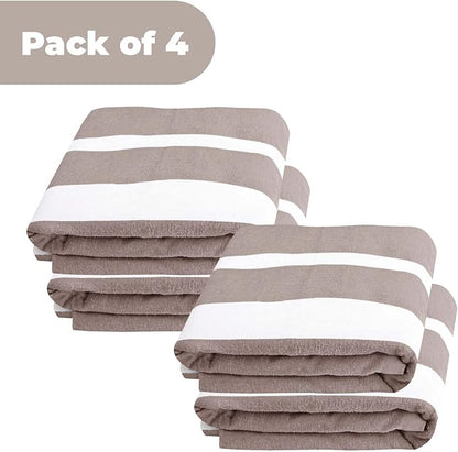 Superior Cabana Cotton Lounge Chair Cover, Outdoor Towel/Chaise Furniture Covers, Terry Cloth, Beach, Spa, Swim Accessories, Pool Chair Cover, Soft, Quick Drying, 32" x 102", Set of 4, Taupe