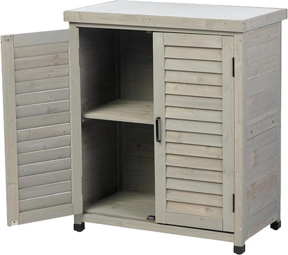 KEIKI Outdoor Potting Bench with Storage Cabinet & Metal Table Top, Weatherproof Garden Workstation, Hemlock Wood