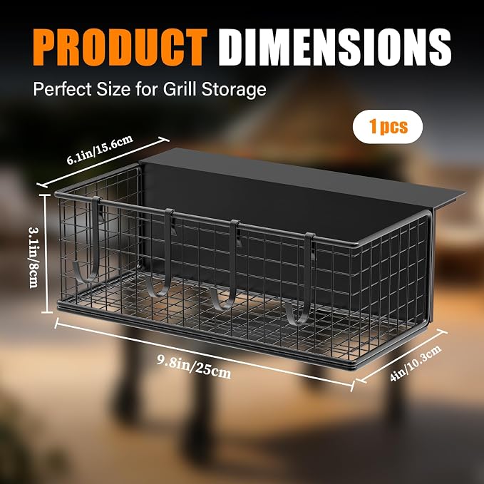 1PACK Magnetic Grill Caddy for Grills, Space Saving Outdoor Griddle Accessories Organizer, BBQ Storage Box for Weber Grill and Blackstone Griddle