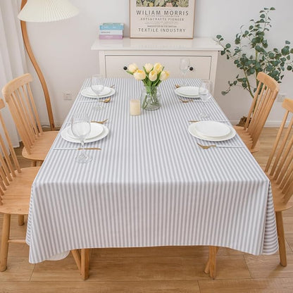 LIBERECOO Vinyl Tablecloth with Flannel Backing, 60 x 102 Scottish Grey Stripe Stain-Resistant Rectangle PVC Flannel Backed Table Cover Waterproof Wipeable for Indoor and Outdoor