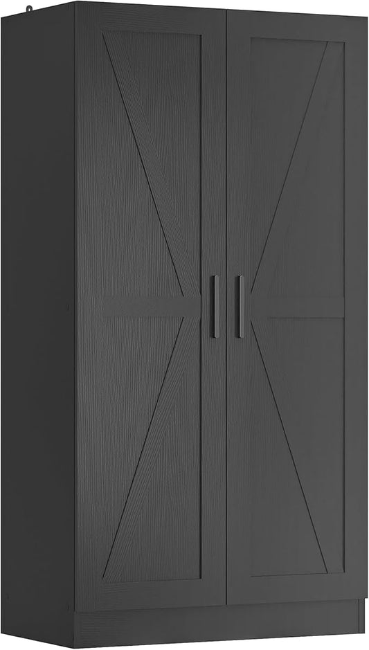Wooden Storage Cabinet, Collection Food Pantry Narrow Cabinet Free Standing with 2 Doors and 3 Shelves Tool Cabinet, for Kitchens, Living Room, Utility Rooms (Black)