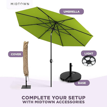 Midtown Umbrellas - 10-Year-No-Fade 6 Ft Patio Umbrella with Terylast Fabric, Auto-Tilt Aluminum Frame and 8 Reinforced Ribs for Deck, Pool, Garden & Beach - Pear Green Canopy, Black Pole