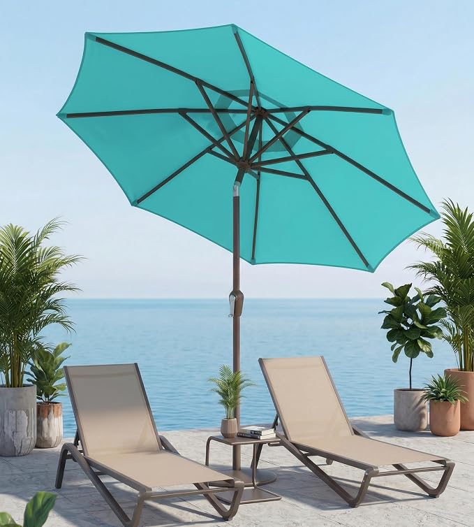 10FT Patio Umbrella, Outdoor Umbrella with Push Button Tilt and Crank, 8 Sturdy Ribs, UV Protection & Waterproof Market Umbrella for Pool, Backyard, Beach,Deck