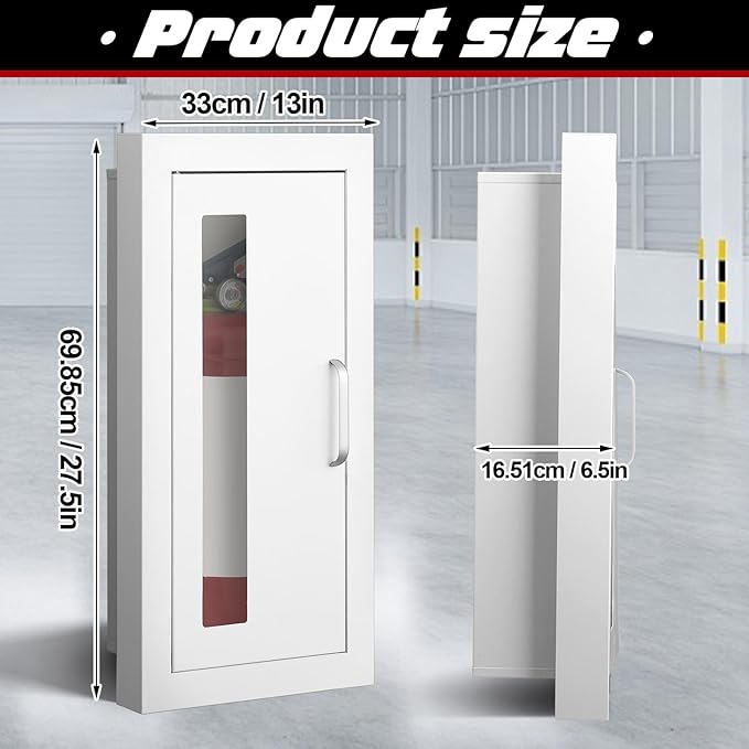 Zonon 2 Pcs Semi Recessed Fire Extinguisher Cabinet Industrial Architectural Wall Cabinet, Door with Handle Version for 10 Pound Dry Chemical Fire Extinguisher White