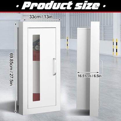 Zonon 1 Pcs Semi Recessed Fire Extinguisher Cabinet Industrial Architectural Wall Cabinet, Door with Handle Version for 10 Pound Dry Chemical Fire Extinguisher White
