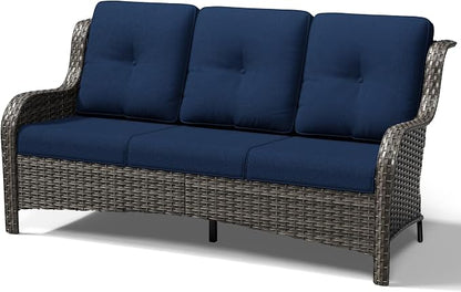 Joyside Outdoor Patio Couch, 3 Seater Outdoor Wicker Sofa with High Back, Deep Seating, Wide Armrest, Thickened Cushions, Patio Sofa for Deck, Porch Use