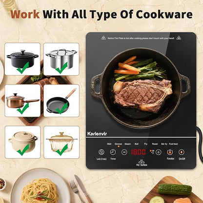 Single Burner Electric Cooktop, Portable Electric Stove 110v with plug, Touch Stove Electric with Safety Lock, Timer, Kitchen Cooking Electric Stove With 9 Power Levels, 1800W