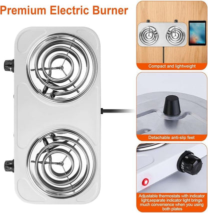 2000W Double Burner, Electric Hot Plate for Cooking Portable Cooking Stove, Countertop Burner Cooktop for Kitchen, Dorm, Temperature Control, Easy to Clean, Black