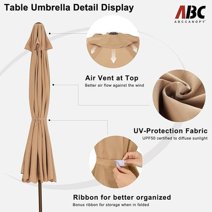 ABCCANOPY 7.5ft Scalloped Patio Umbrella, Outdoor Table Umbrella with Tilt and Crank, Fiberglass Ribs Deck Umbrella for Patio, Pool, Garden, Picnic (Tan)
