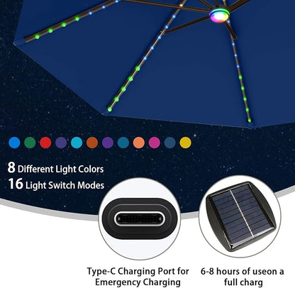 AreShark 15FT Large Rectangular Patio Umbrella with Solar Lights, Deep Navy | Rectangle Lighted Outdoor Umbrella with Crank, Double-Sided Market Umbrella with Base for Porch, Lawn, Pool, Backyard