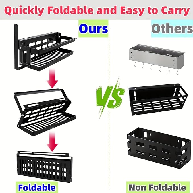 Upgrade Foldable Griddle Caddy for 17''/22''/28"/36" Blackstone BBQ Griddle,Space Saving Grill Tool Holder for Blackstone BBQ Accessories Organizer,with Paper Towel Holder&Knife Rack&Hooks