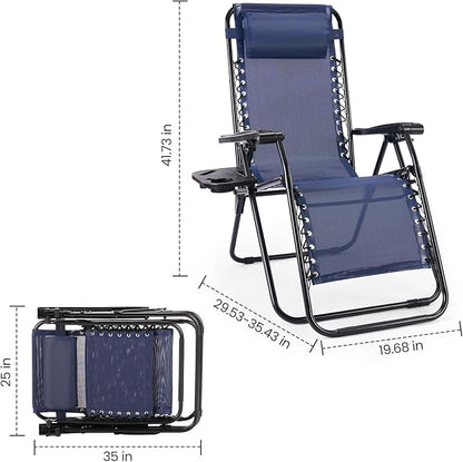 Sweetcrispy Zero Gravity Chairs, Set of 2 Portable Recliner Beach Camping Patio Outdoor Folding Lounge Chair with Cup Holder Trays and Adjustable Pillow for Poolside, Garden, Backyard, Lawn, Blue