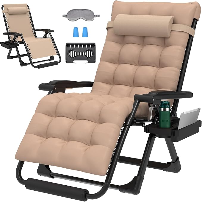 ZENPETIO 29In XL Zero Gravity Chair, 440LBS with Cushion | Anti Gravity Recliner Lounge Chair with Aluminum Alloy Lock & Footrest, 90-170° Adjustable, for Lawn Patio Indoor Outdoor