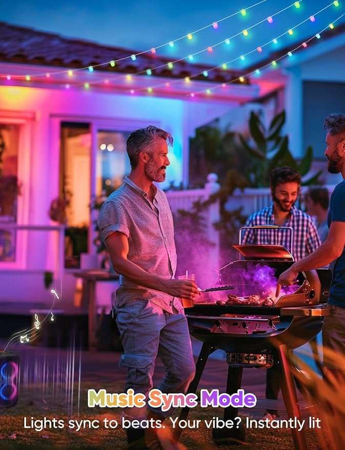 Smart Outdoor String Lights 76FT with 200 LEDs, IP65 Waterproof Patio Lights, 110+ Scene Modes Christmas Lights for Porch Garden Yard Party Holiday Everyday Decor, Works with Alexa, Google Assistant