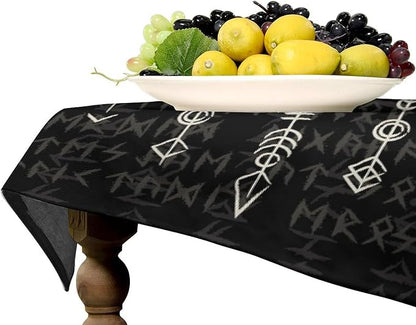 Vintage Viking Pattern Tablecloth, Gothic Helm of Terror Scandinavian Viking Seasonal Table Cloth Waterproof Wipeable Table Cover for Picnic Holiday Party Kitchen Dining 60x110