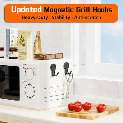 4 Pack Magnetic Grill Hooks, Strong Magnetic Hook for Grill, Rust Proof & Heavy Duty Outdoor Magnetic Hooks, Grills Magnetic Hooks for Barbecue Tool, Outdoor Hanging, Refrigerator, Grill, Kitchen