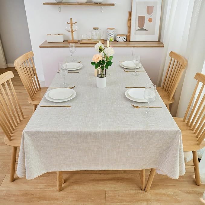LIBERECOO Heavy Duty Vinyl Tablecloth with Flannel Backing Waterproof Oil-Proof Plastic Table Cloth Stain-Resistant Wipeable Rectangle or Square Table Cover for Indoor and Outdoor 60 x 102 Inch