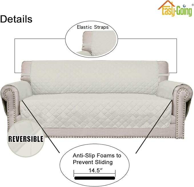 Easy-Going Reversible Loveseat Couch Cover for 2 Cushion Couch Sofa Cover for Dogs Water Resistant Furniture Protector with Foam Sticks Elastic Straps for Pet (Loveseat, Ivory/Ivory) | Machine Washable Slipcover For Dogs, Water Resistant Furniture Mat ...