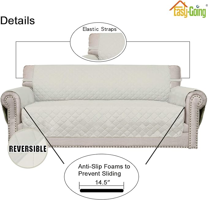 Easy-Going Chair Sofa Slipcover Reversible Sofa Cover Water Resistant Couch Cover Furniture Protector Cover with Elastic Straps for Pets Kids Children Dog Cat (Chair, Ivory/Ivory) | Machine Washable Slipcover For Dogs, Water Resistant Furniture Mat For...