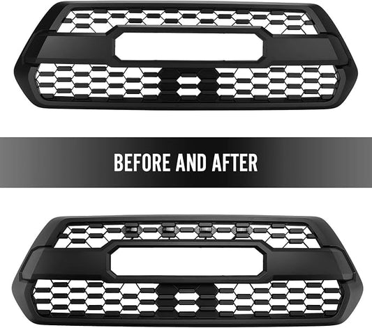 Seven Sparta 4 PCS Grill Led Lights with Fuse Adaptor Compatible with 2016-2023 Toyota Tacoma TRD Pro OEM Front Grille (White Light with Black Shell)