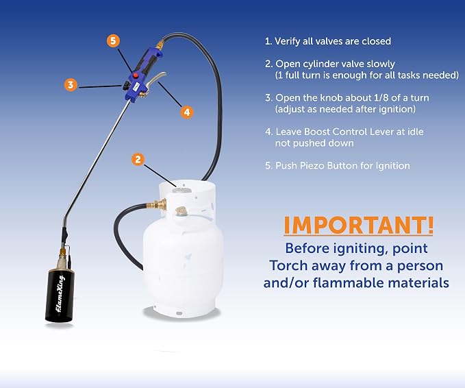 Flame King Propane Torch Kit Heavy Duty Weed Burner, 340,000 BTU with Battery Operated Igniter (Self Igniting), with 10-Ft Hose Regulator Assembly
