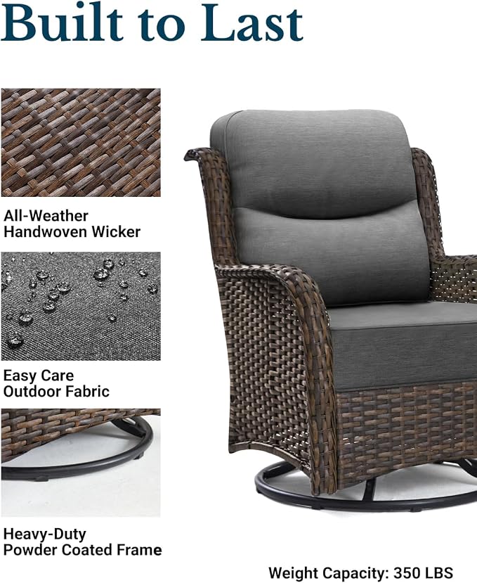 HILLGA Luxury Outdoor Furniture High Back Patio Sofa, Oversized Loveseat with 6'' Thick Cushions, Ideal for Porch, Poolside, Deck, and Yard (Dark Gray)