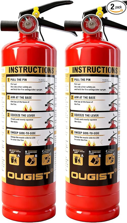 Ougist ABC Fire Extinguisher for Home, 2.5lb Small Fire Extinguisher for Kitchen & Garage, Vehicle Fire Extinguisher for Truck, Car and Boat, Professional Safety Grade, Red-2 Pack