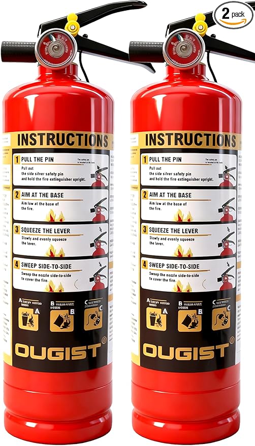 Ougist ABC Fire Extinguisher for Home, 2.5lb Small Fire Extinguisher for Kitchen & Garage, Vehicle Fire Extinguisher for Truck, Car and Boat, Professional Safety Grade, Red-2 Pack