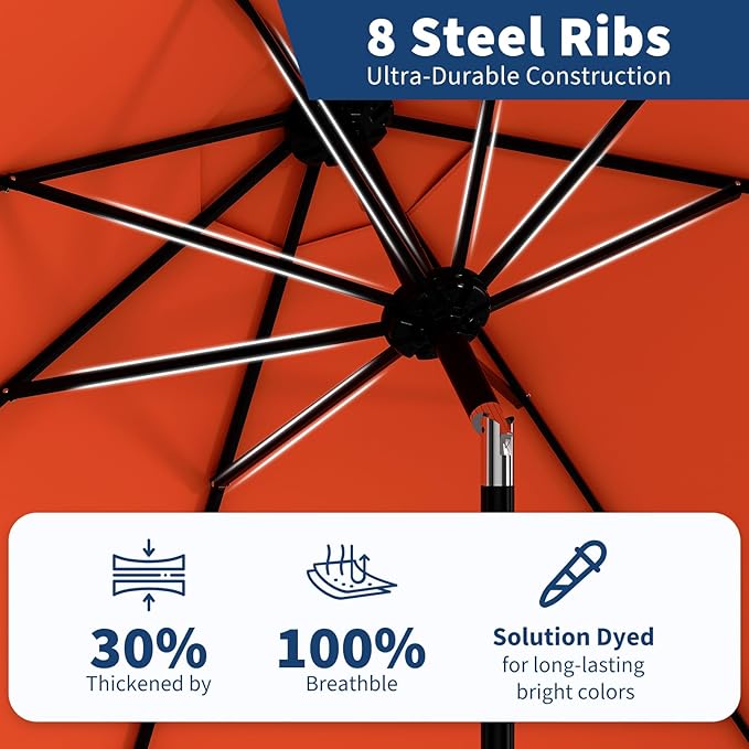 Garvee 10 ft Outdoor Patio Umbrella 8 Sturdy Ribs Outdoor Table Umbrella with Crank Lift & Push Button Tilt - UV Protection Waterproof Market Umbrellas for Pool, Deck, Yard, Garden, Orange
